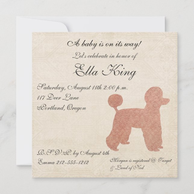 Invitation de bébé Silhouette pour caniche rose Vi (Devant)
