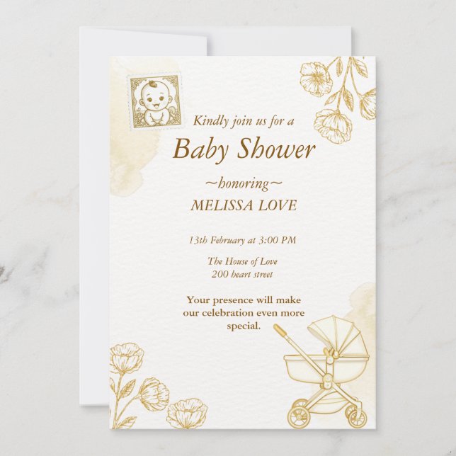 Invitation de bébé - Timbre mignon (Devant)