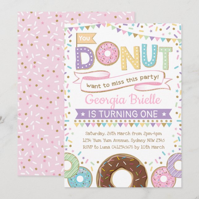 Invitation de beignes à beignets d'anniversaire (Devant / Derrière)
