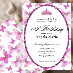 Invitation De belles papillons roses pour les 18 ans