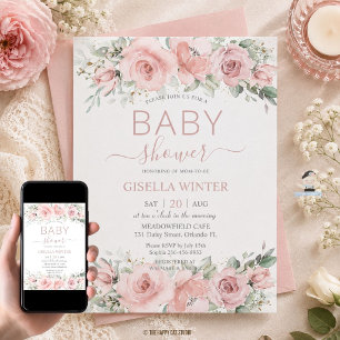 Invitation De belles roses roses blush florales Baby Shower