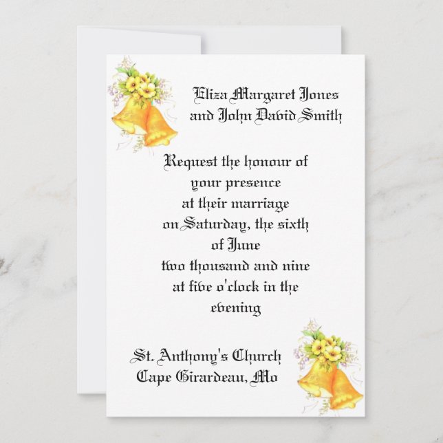 Invitation de Bells de mariage (Devant)