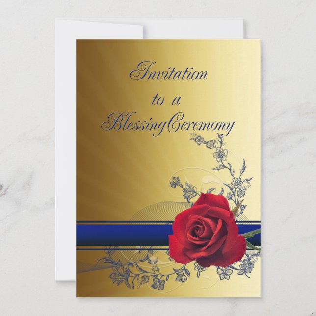 Invitation de bénédiction avec un rose rouge de (Devant)