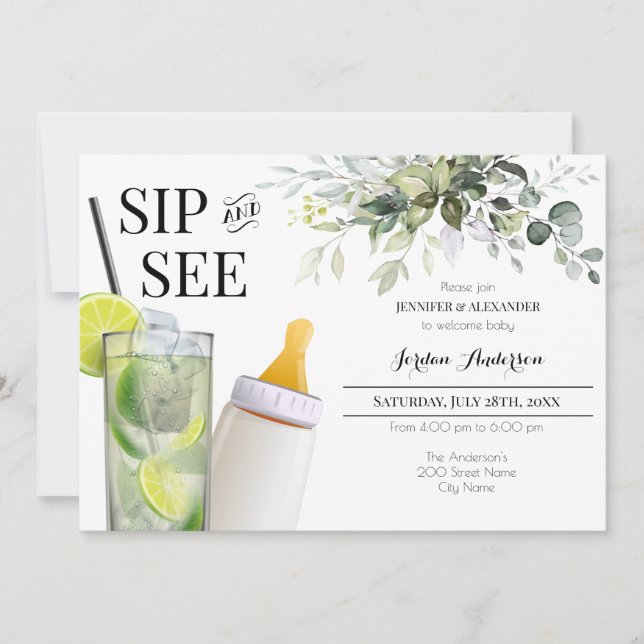 Invitation de Bienvenue Bébé Sip and See (Devant)