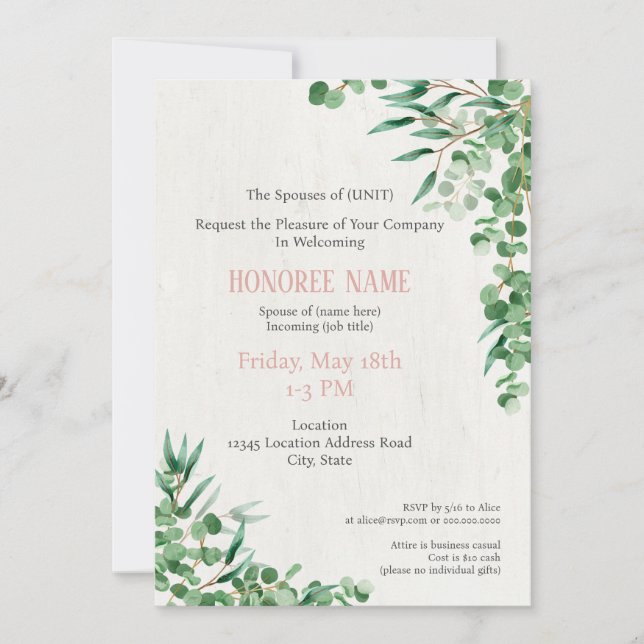 Invitation de bienvenue du conjoint militaire vert (Devant)