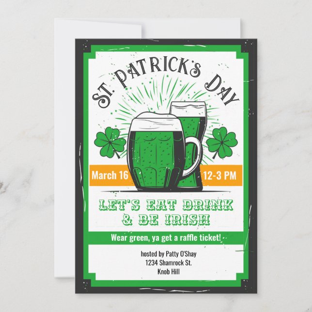 Invitation de bière verte de la Saint-Patrick en d (Devant)