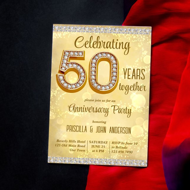 Invitation de bijou en or pour les 50 ans de maria (Créateur téléchargé)