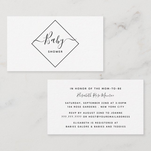 Invitation de billet Baby shower diamant noir et b (Devant / Derrière)