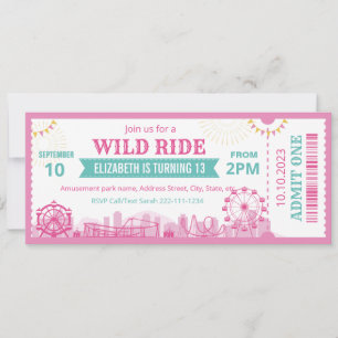 Invitation de billet d'anniversaire au parc d'attr