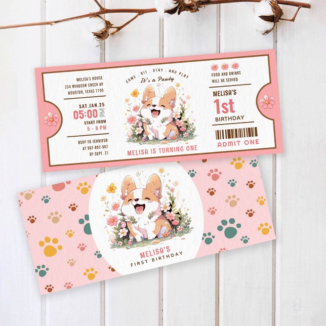 Invitation de billet d'anniversaire de Corgi Puppy (Créateur téléchargé)