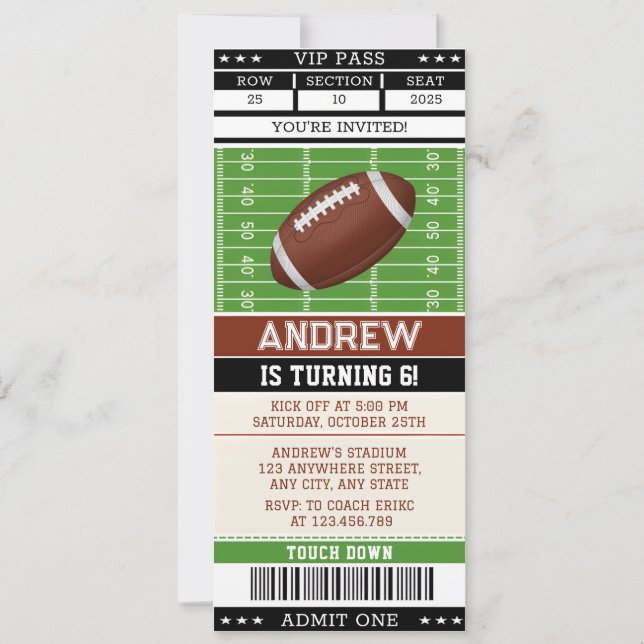 Invitation de Billet d'anniversaire du fan de foot (Devant)