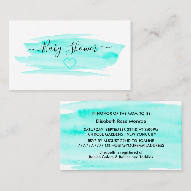 Invitation de billet de Baby shower de brosse d'aq (Devant / Derrière)