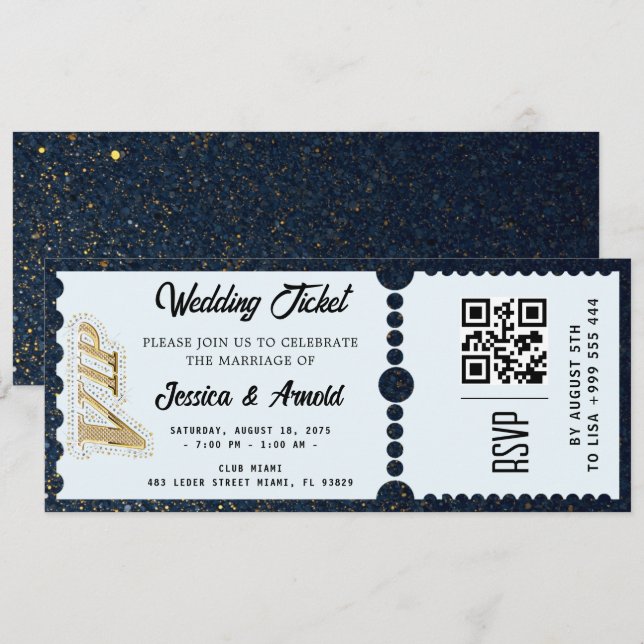 Invitation de billet de fête de mariage doré (Devant / Derrière)