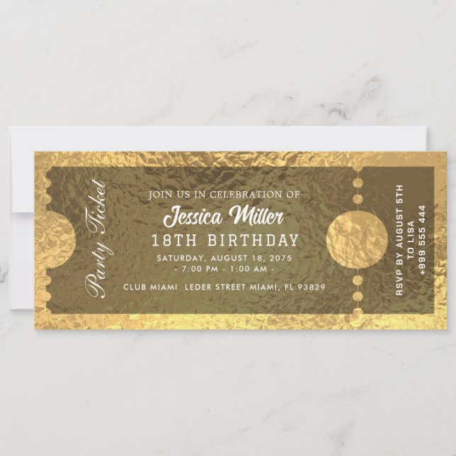 Invitation de billet de fête doré (Devant)