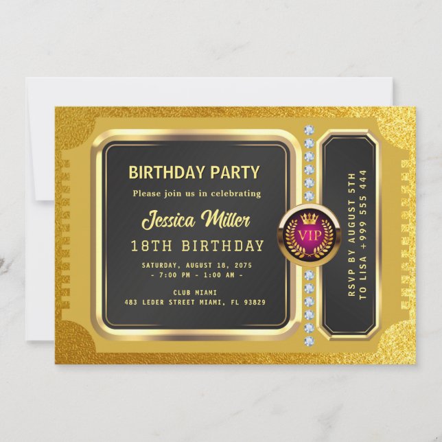 Invitation de billet de fête doré (Devant)