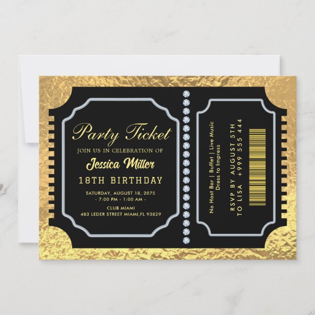 Invitation de billet de fête doré (Devant)