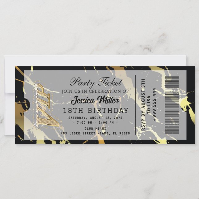 Invitation de billet de fête doré (Devant)