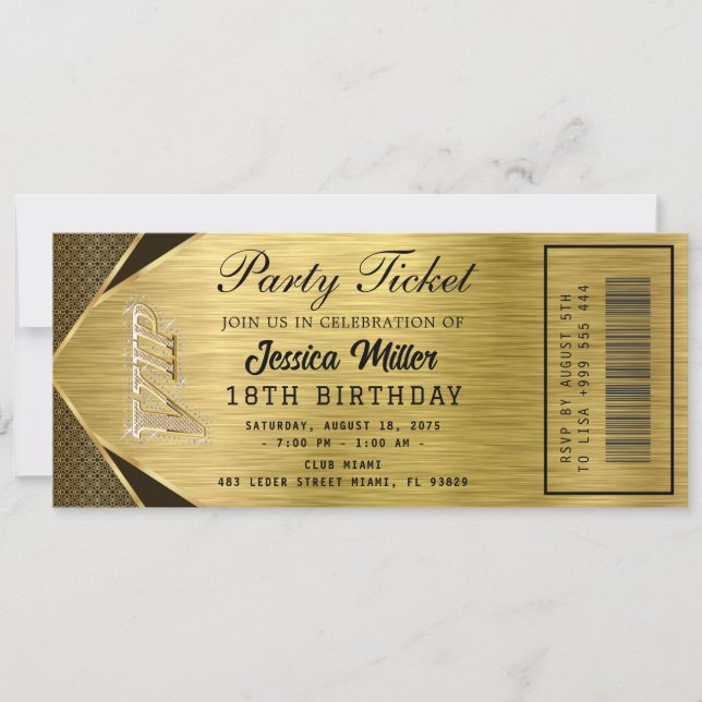 Invitation de billet de fête doré (Devant)