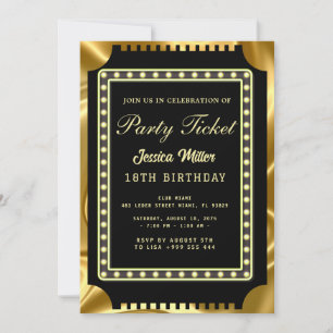 Invitation de billet de fête doré
