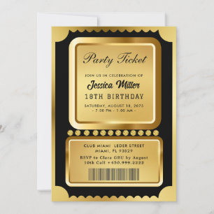 Invitation de billet de fête doré