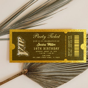 Invitation de billet de fête doré