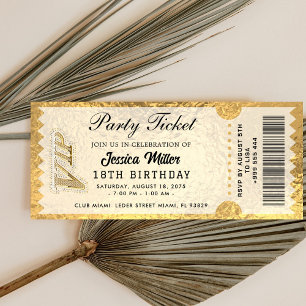 Invitation de billet de fête doré