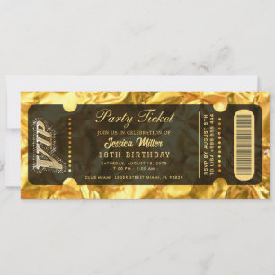 Invitation de billet de fête doré