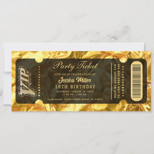 Invitation de billet de fête doré (Devant)