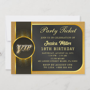 Invitation de billet de fête doré