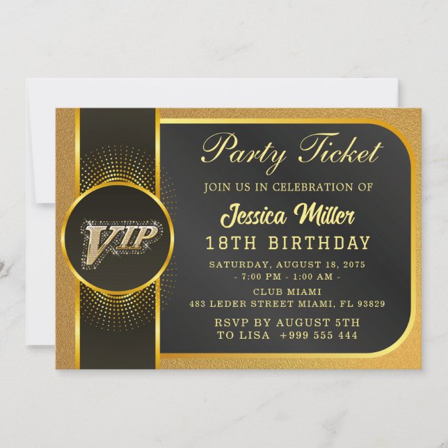 Invitation de billet de fête doré (Devant)