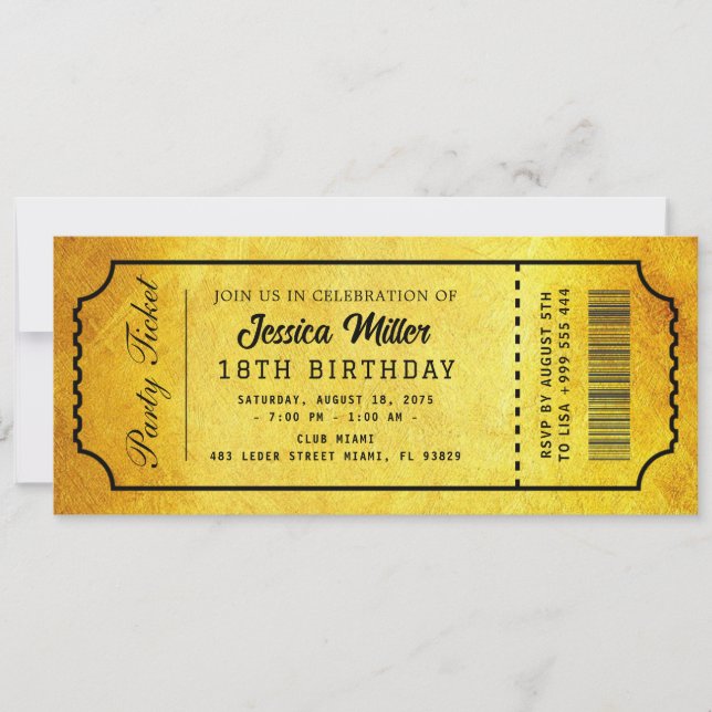 Invitation de billet de fête doré (Devant)