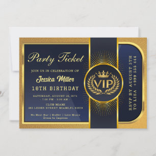 Invitation de billet de fête doré