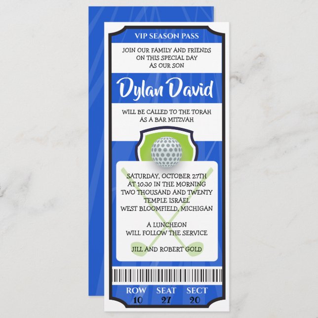 Invitation de billet de golf Bar Bat Mitzvah (Devant / Derrière)