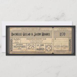Invitation de billet de mariage vintage avec RSVP 