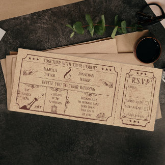 Invitation De Billet De Mariage Vintage Avec RSVP