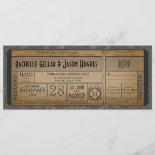 Invitation de billet de mariage vintage avec RSVP 