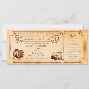Invitation de billet de mariage vintage occidental