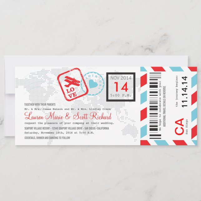 Invitation de billet de par avion de carte (Devant)
