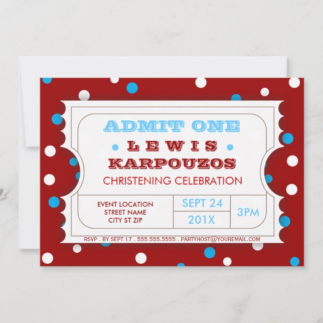 Invitation de billet de partie de baptême de (Devant)