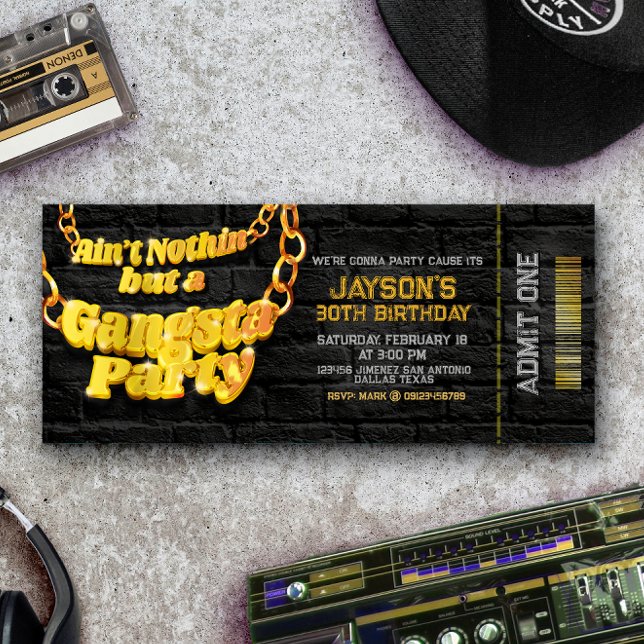 Invitation de billet de thème hip-hop Gangsta Part (Gangsta Party - Hiphop Theme Ticket Invitation)