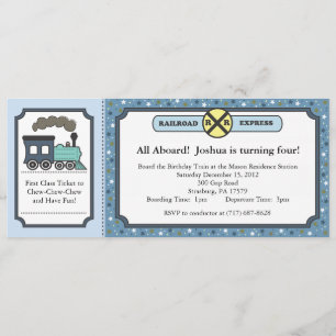 Invitation de billet de train - bleu