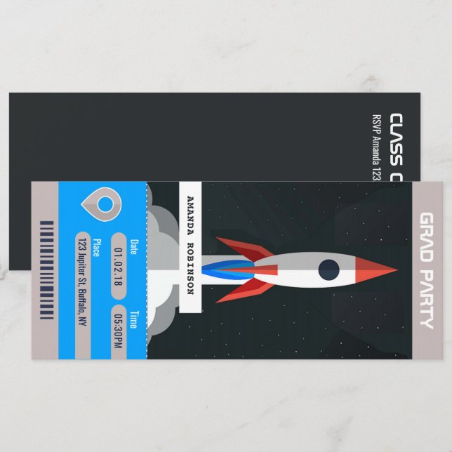 Invitation de billet de voyage de la soirée de gra (Devant / Derrière)