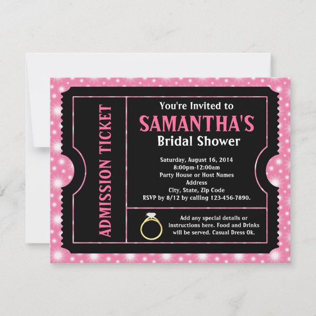 Invitation de billet en Fête des mariées rose/noir (Devant)