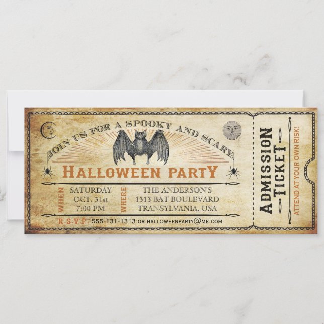 Invitation de billet pour Halloween chauve-vintage (Devant)