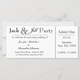 Invitation de billet pour la douche Jack blanc et 