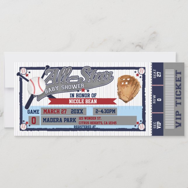 Invitation de billet pour le Baby shower de base-b (Devant)