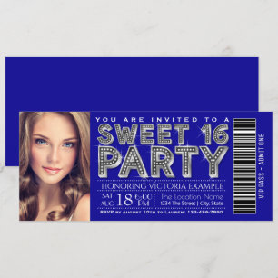 Invitation de billet Sweet 16 Bleu Royal Argent