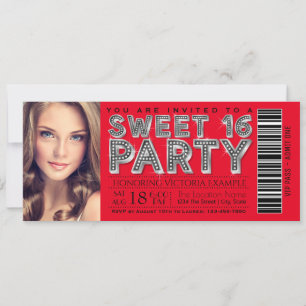 Invitation de billet Sweet 16 rouge noir