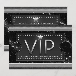 Invitation de billet VIP Black & Silver Chic Glam