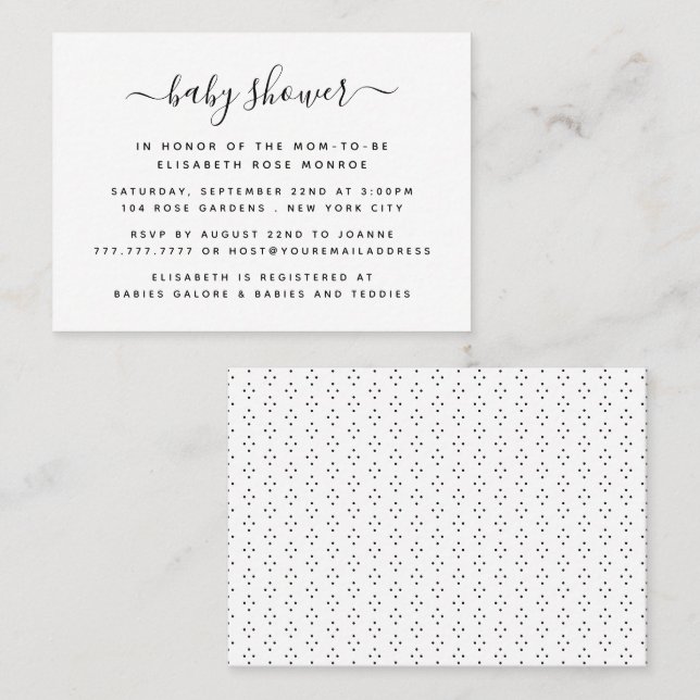 Invitation de billets de Baby shower de script sim (Devant / Derrière)